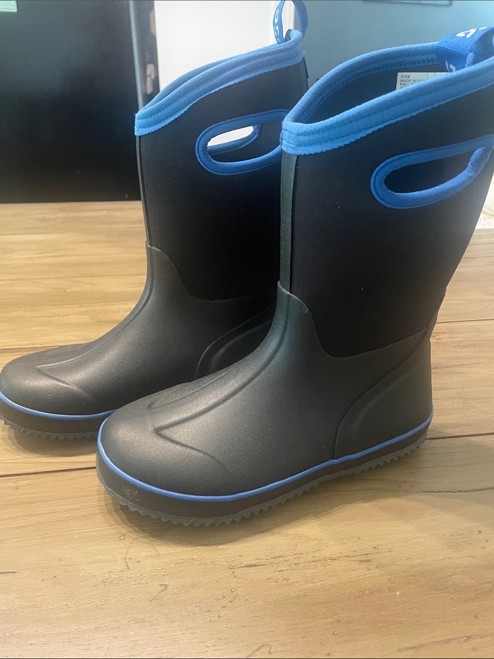 Kids Waterproof Black and Blue Rain Boots
